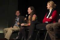 Bonnie Lane discussing her process next to Mark Alpert and Amelie Hegardt.